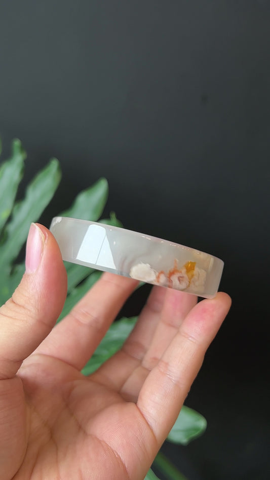 Natural Floral Agate Bangle Square Style Size 55 mm