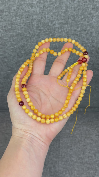 Natural Golden Milky Amber Triple Wrap Bracelet Size 6.5 mm