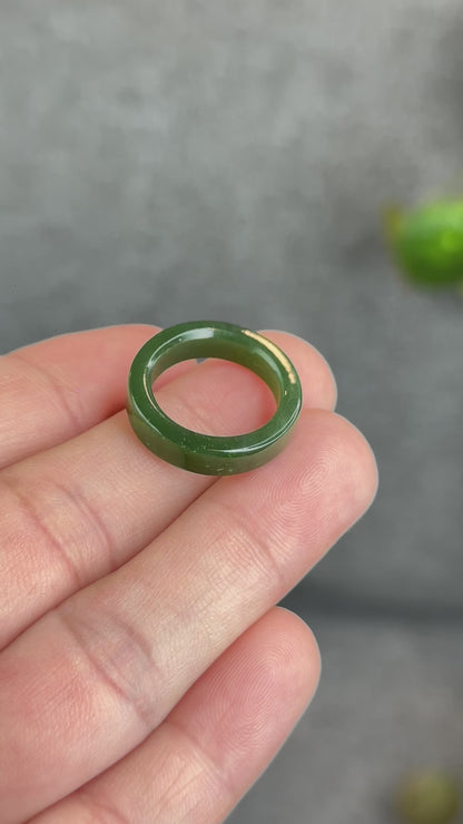 Natural Floating Flower Nephrite Jade VIP Ring Square Style Size 1.6