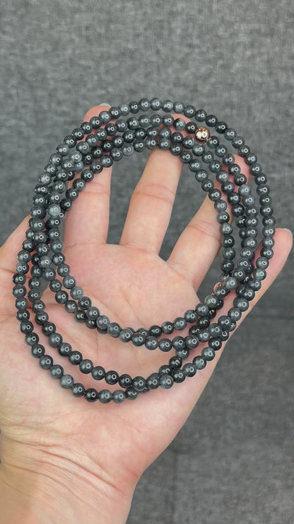 Natural Black-Grey Jadeite Jade Type A High Quality Necklace Size 6 mm