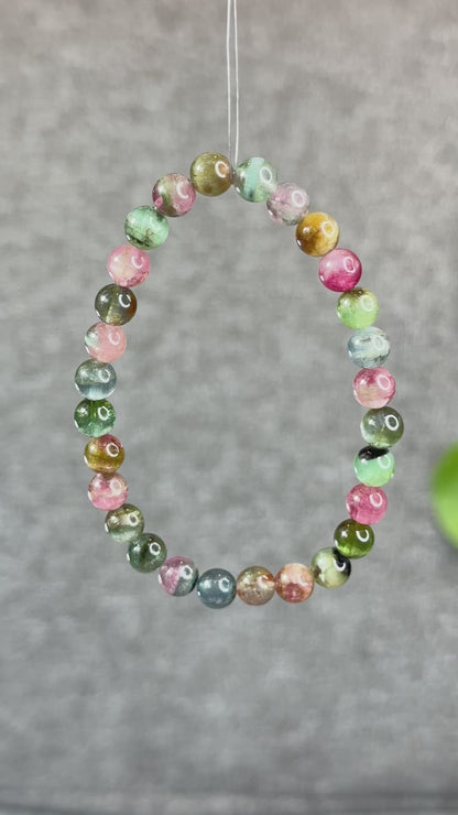 Natural Watermelon Tourmaline Bracelet Size 6.6 mm