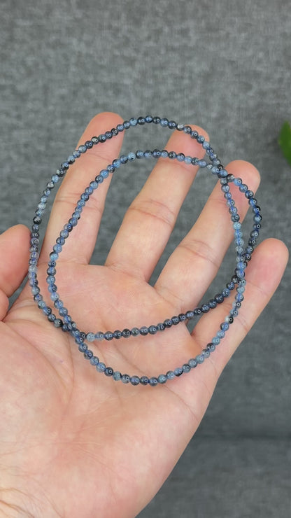 Natural Midnight Denim Blue Aquamarine Triple Wrap Bracelet Size 3.5 mm