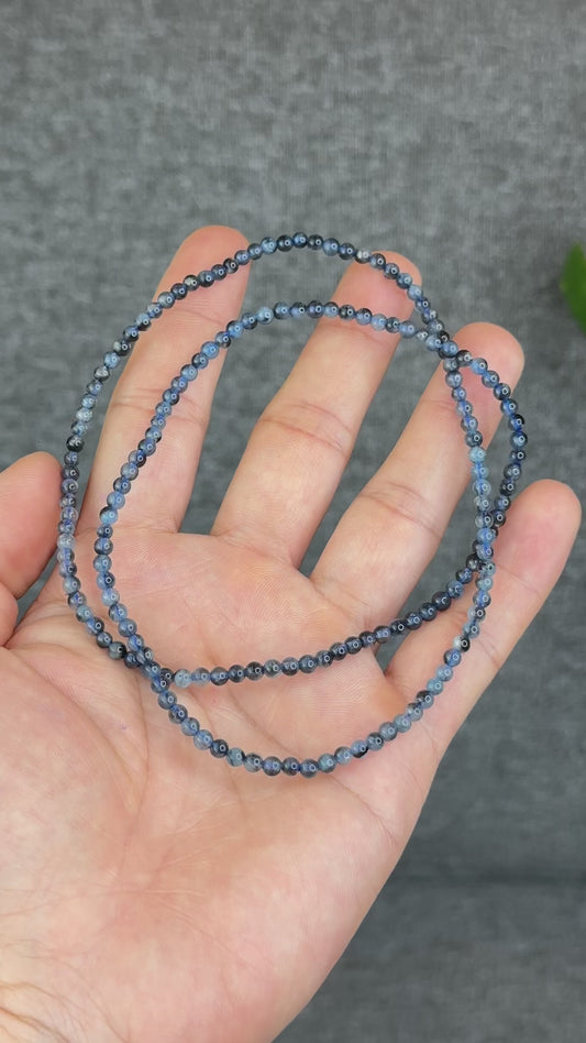 Natural Midnight Denim Blue Aquamarine Triple Wrap Bracelet Size 3.5 mm
