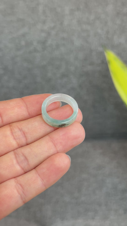Natural Floating Floral Moss Green Translucent Jadeite Jade VIP Ring Square Style Size 1.8
