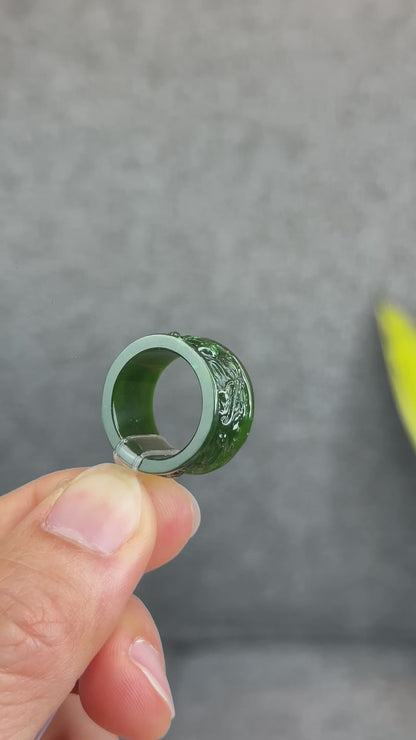 Natural Nephrite Jade Dragon High Quality Ring Size 1.7