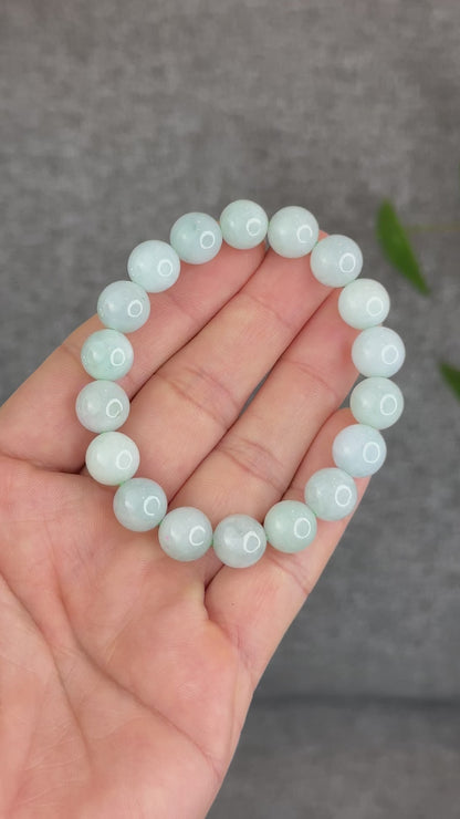 Natural Ivory Mint Green Jadeite Jade Bracelet Size 10.3 mm