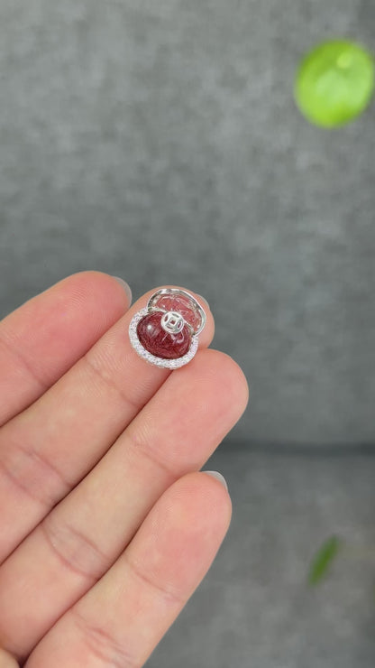 Natural Red Rutilated Quartz Money Bag Charm in Silver Setting