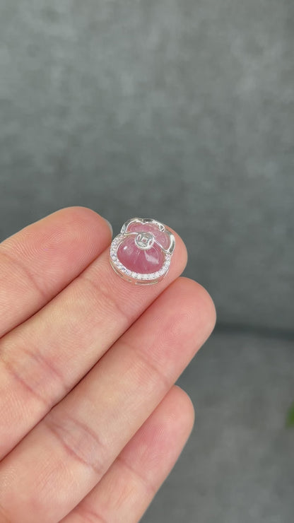 Natural Rose Quartz Money Bag Charm in Silver Setting