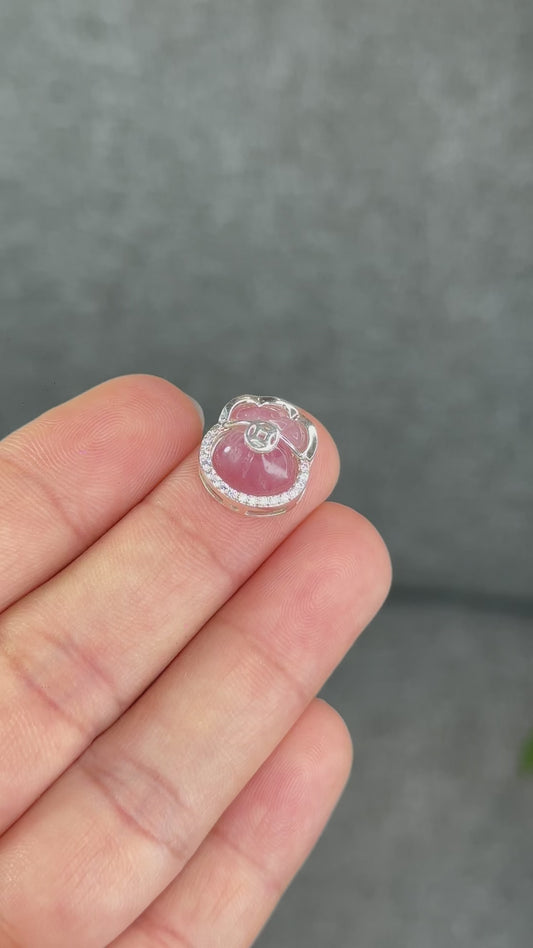 Natural Rose Quartz Money Bag Charm in Silver Setting