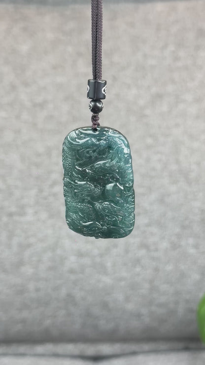 Natural Water Green Type A Jadeite Jade Dragon Pendant