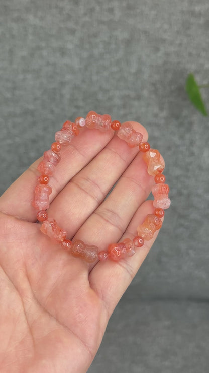 Natural Double Lotus Nan Hong Agate Mixed Bead Bracelet Size 8.5 mm