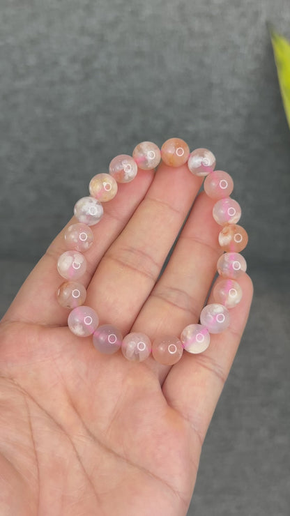 Natural Floral Agate Bracelet Size 9.5 mm