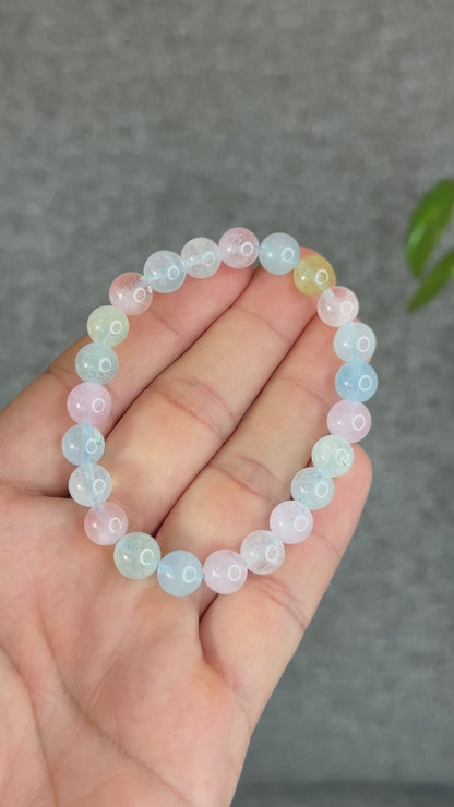 Natural Translucent Beryl-Morganite Bracelet Size 8 mm
