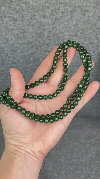 Natural Nephrite Jade Triple Wrap (108 Bead) Bracelet Size 7 mm