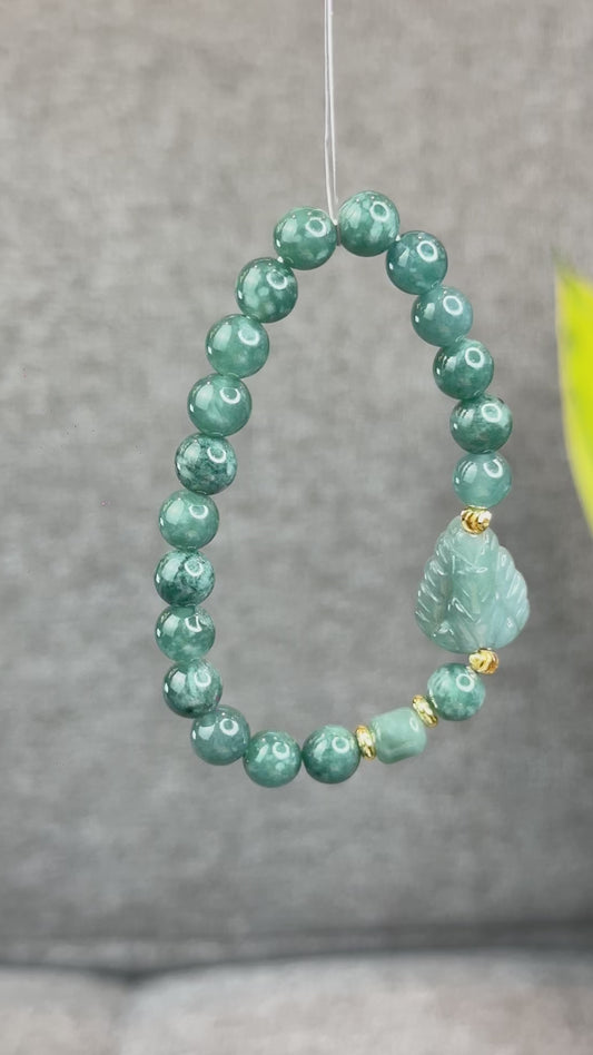 Natural Water Green Jadeite Jade Mixed with Ho Ly Bracelet Size 8 mm