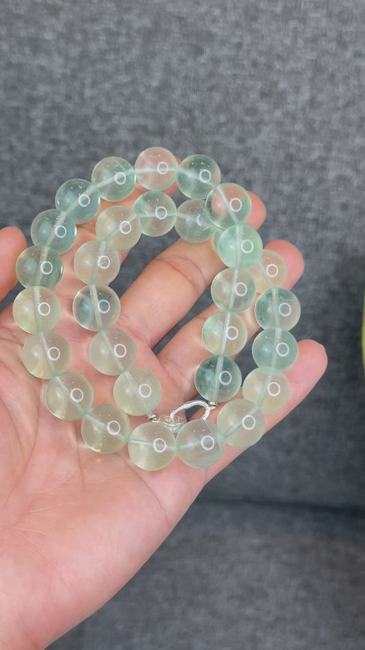 Natural Fluorite Necklace with Silver Clasp Size 14.5 mm - High Quality