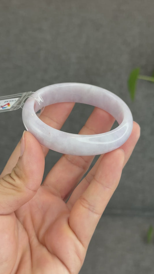 Lavande avec un point de jadéite orange Jade Type A Bracelet de style feuille ovale Taille 51-52 mm mm Certificat 263635
