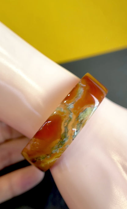 Natural Moss Agate VIP Bangle Square Style Size 52 mm