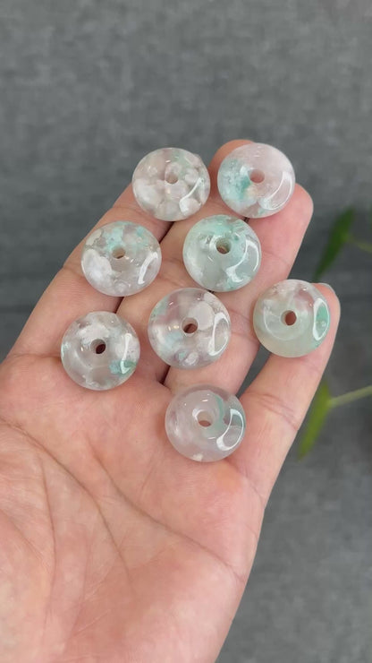 Natural Pastel Green Floral Agate Dong Dieu Donut Charm