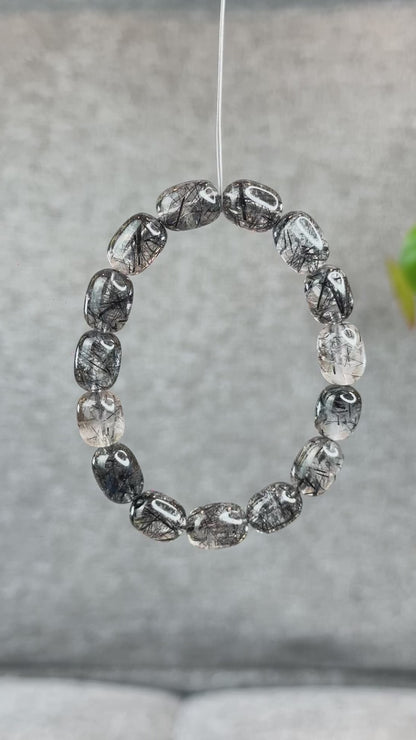 Natural Black Rutilated Quartz Lu Thong Bracelet Size 9.5-9.8 mm