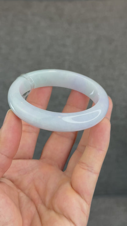 Natural Light Green Purple Jadeite Jade Bangle Leaf Style Size 55.8 mm
