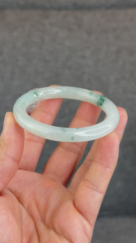 Natural Floating Floral Moss Green Semi Translucent Jadeite Jade VIP Bangle Chopstick Style Size 53 mm