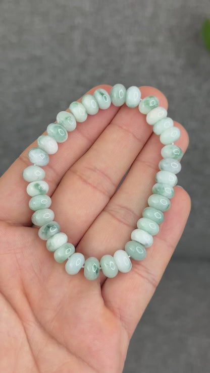 Natural Roundel Floating Green Moss Floral Jadeite Jade Bracelet Size 8.5 mm