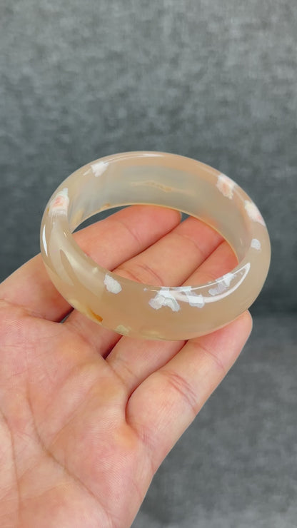 Flower Agate Bangle Leaf Style Size 55.5 mm