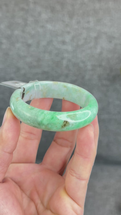 Son Thuy Light Green Natural Jadeite Jade Bangle Leaf Style Size 49 mm