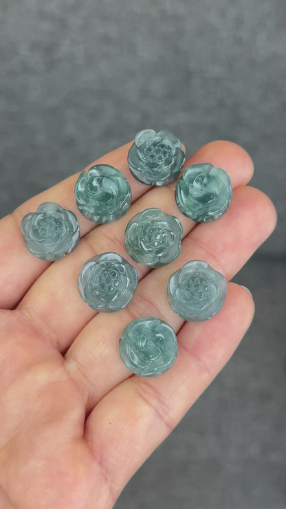 Natural Water Green Jadeite Jade Peony Charm