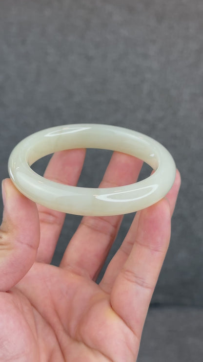 Natural Milky Beige Hetian Nephrite Jade Bangle Leaf Style Size 57.7 mm