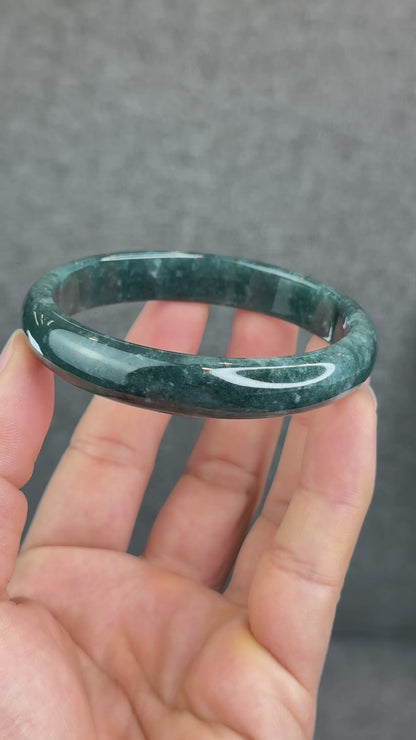 Natural Dark Blue Water Jadeite Jade Banlge Leaf Style Size 60.5 mm