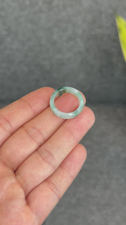 Natural Dark Floating Floral Moss Green Translucent Jadeite Jade Type A Ring Leaf Style Size 1.75