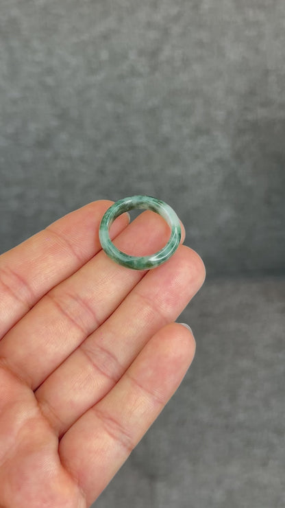 Natural Dark Floating Floral Moss Green Translucent Jadeite Jade Type A Ring Leaf Style Size 1.95