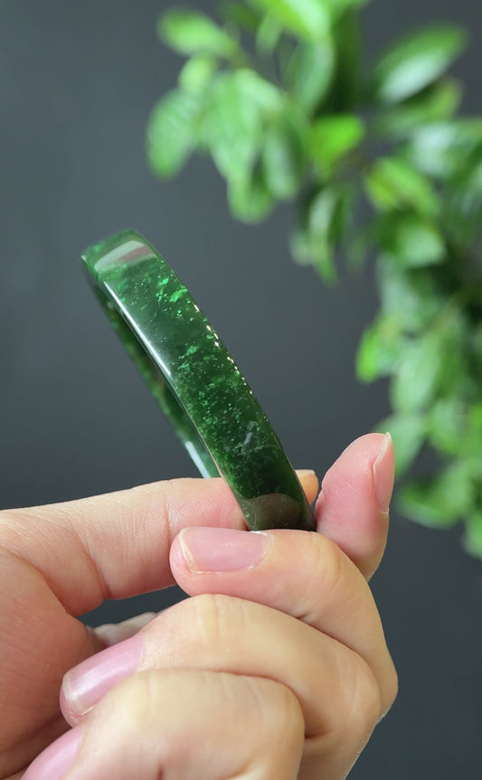 Natural Nephrite Jade VIP Bangle Square Style Size 56 mm with Certificate