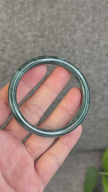 Water Green Semi-Translucent Natural Jadeite Jade Bangle Chopstick Style Size 54 mm