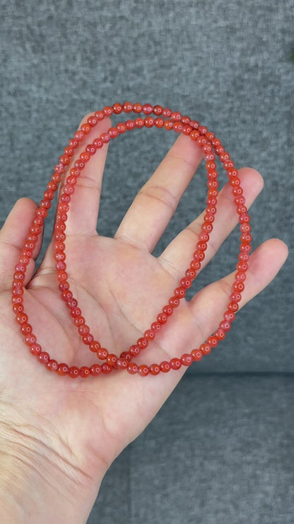 Translucent Nan Hong Agate Triple Wrap Bracelet Size 5.3 mm
