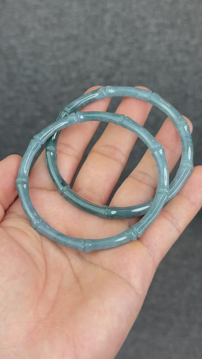 Natural Blue Water Jadeite Jade Bamboo Bangle Chopstick Style 65 mm