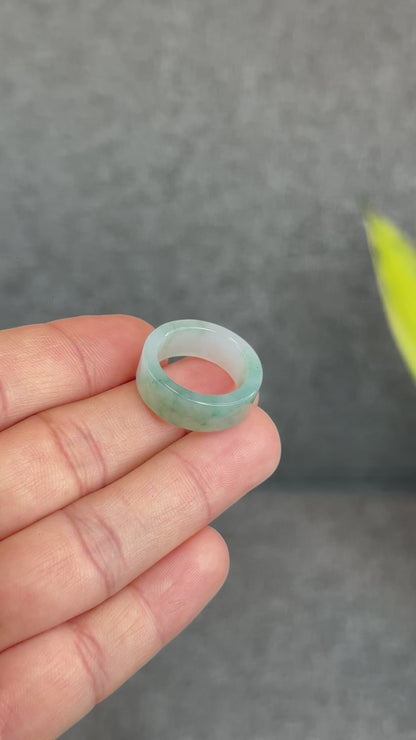 Natural Floating Floral Moss Green Translucent Jadeite Jade VIP Ring Square Style Size 1.75