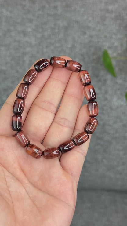 Natural Red Tiger Eye Barrel Bracelet Size 8 mm