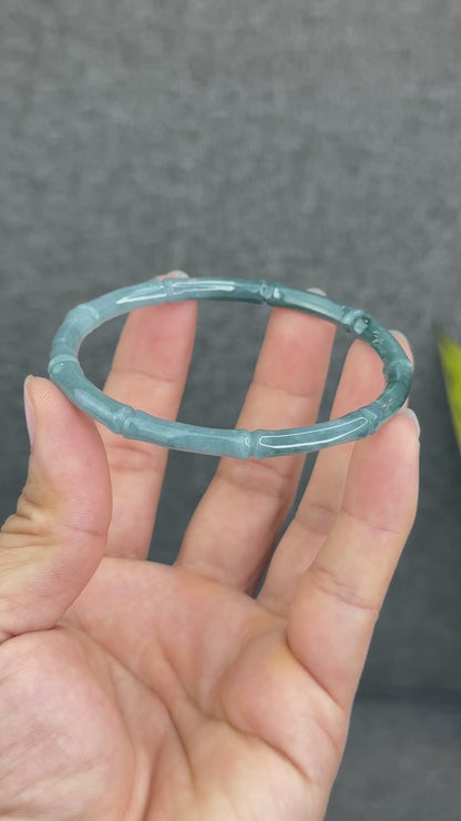 Natural Blue Water Jadeite Jade Bamboo Bangle Chopstick Style 65 mm