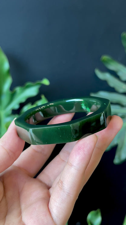 Natural Nephrite Jade Bangle Square Style Size 52 mm