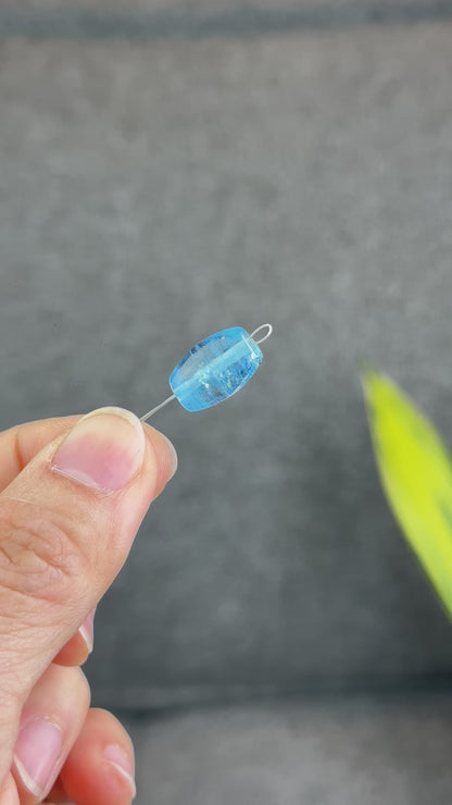 Natural Blue Aquamarine Barrel  Charm