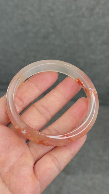 Natural Translucent Floral Agate Bangle Leaf Style Size 60.5 mm
