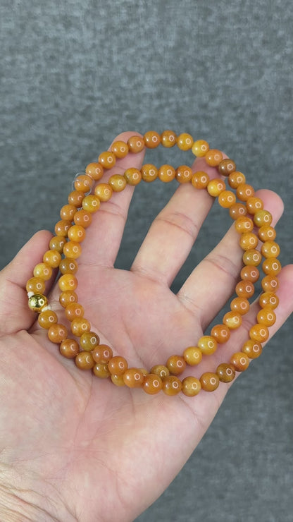 Natural Dark Orange Jadeite Jade Triple Wrap VIP Bracelet Size 7.8 mm
