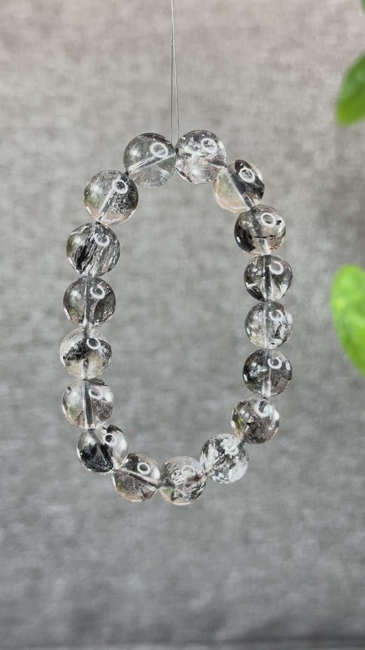 Natural Light Black Herkimer Bracelet Size 12 mm