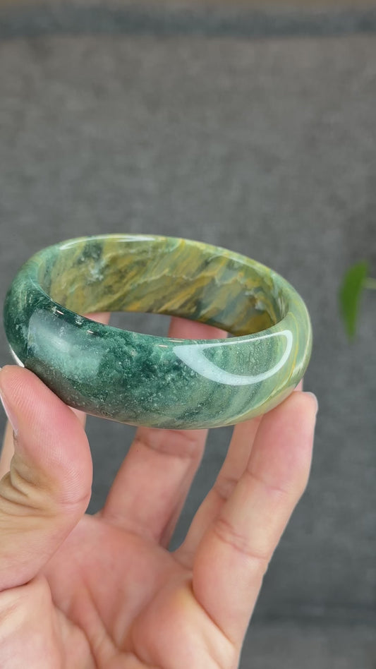Colourful Natural Chalcedony Bangle Leaf Style Size 58.2 mm