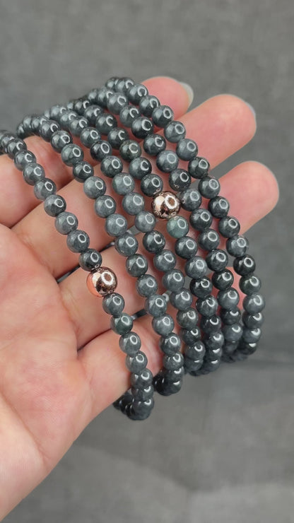 Natural Black-Grey Jadeite Jade Type A High Quality Necklace Size 6 mm