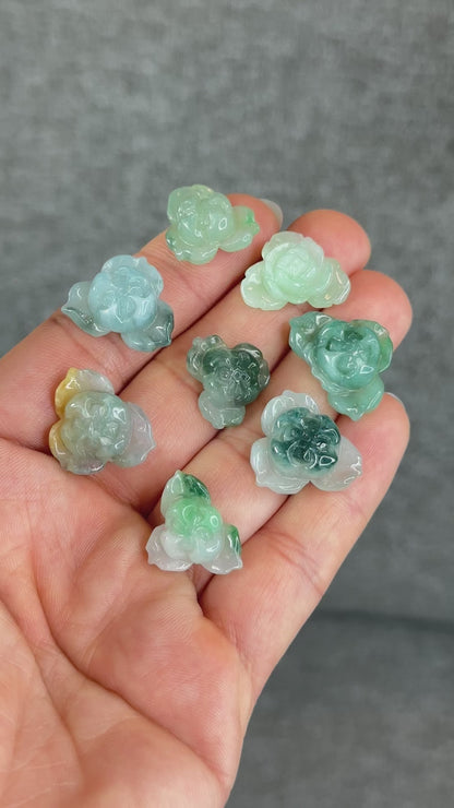 Natural Semi-Translucent Ivory Apple Green Lotus Jadeite Jade Charm
