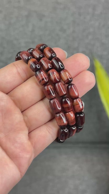 Natural Red Tiger Eye Barrel Bracelet Size 8 mm